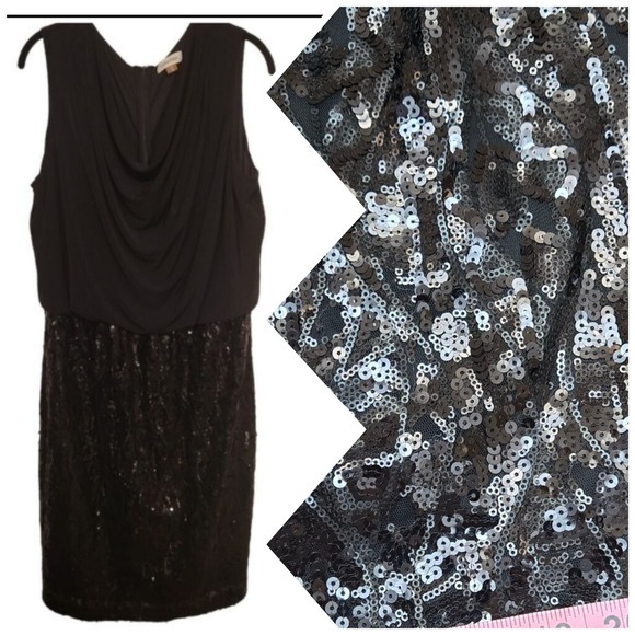 Calvin Klein Black Sleeveless Sequin Cowl Neck Sheath Dress Plus Sz‎ 16W - Picture 1 of 8